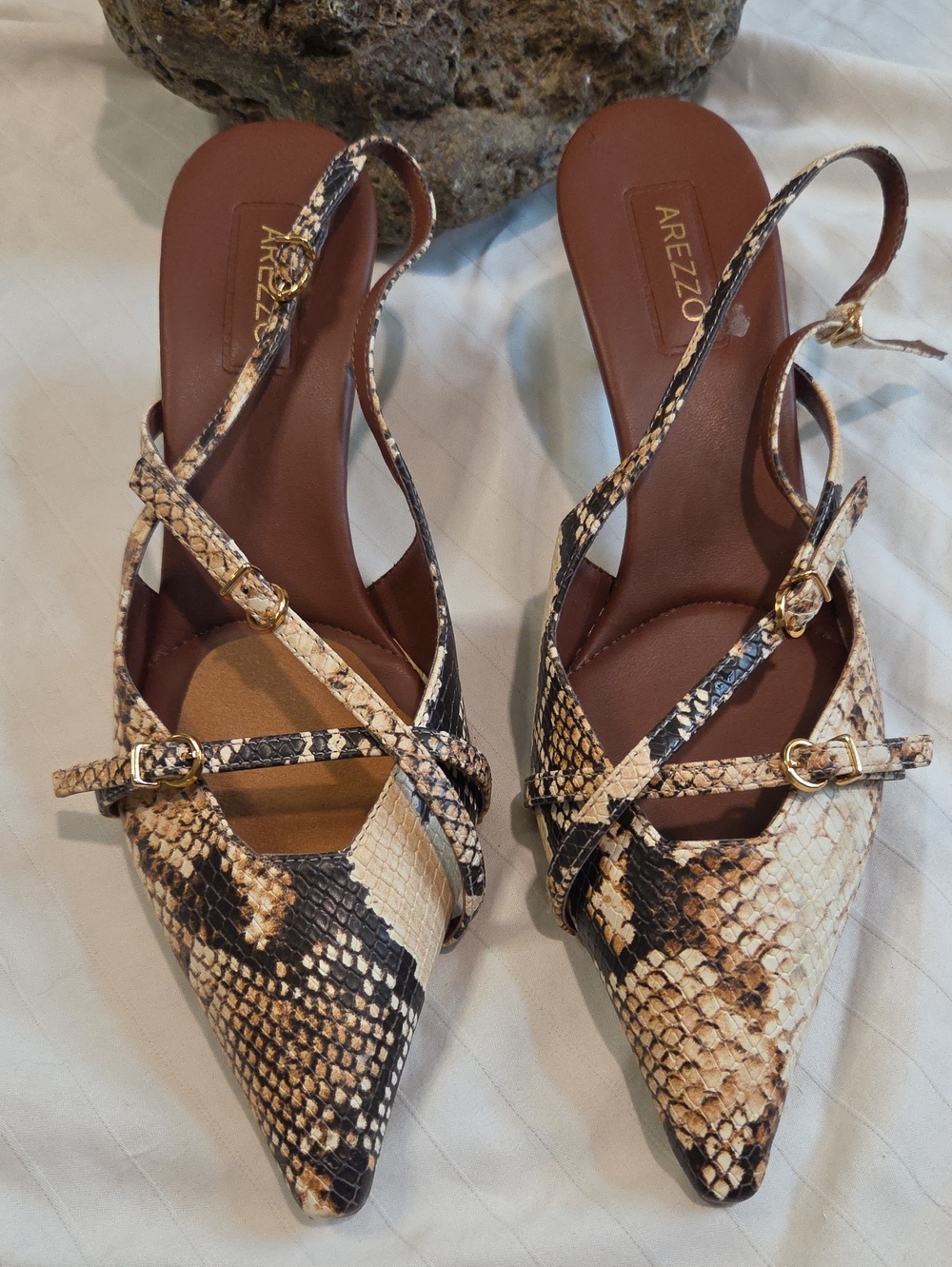Arezzo Women's Snake-Print Pointed Slingback Flats Sz9